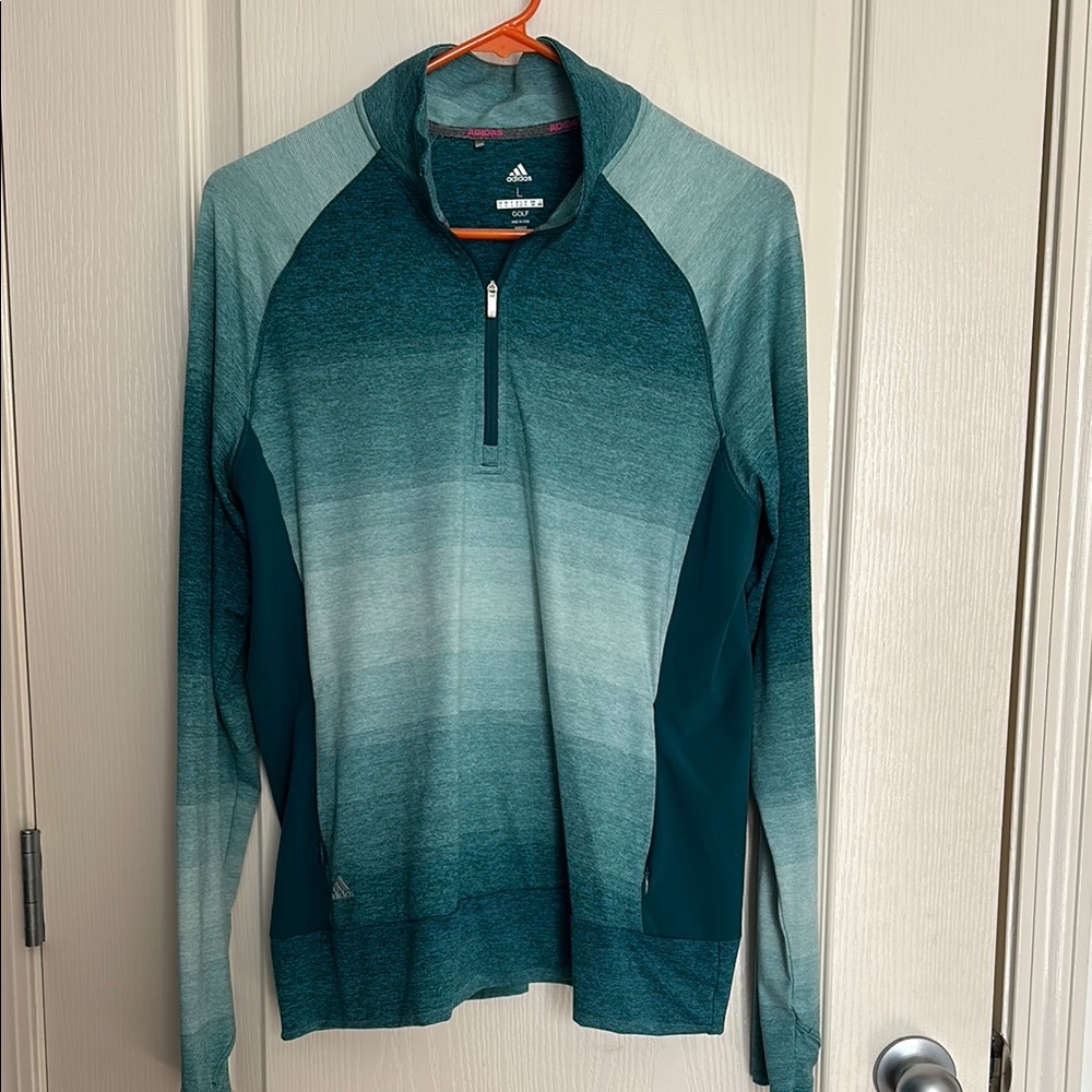 adidas Blue Zip Up Sweater with Quarter Zip and High Collar